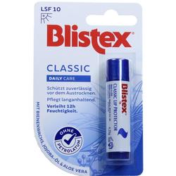 Eine Blistex-Lippenpflege in blau-weißer Verpackung mit LSF 10.