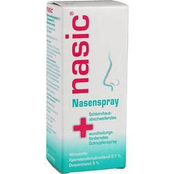 Eine Verpackung für Nasenspray der Marke "nasic".