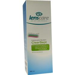 Eine Packung Kontaktlinsenreiniger der Marke Lenscare mit 380 ml Inhalt.