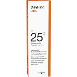 Weiße Sonnencreme-Verpackung mit orangem Rand und der Aufschrift "SPF 25".