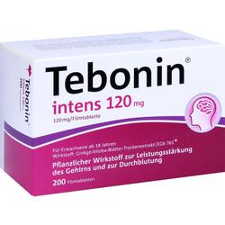 Eine Packung Tebonin intens 120 mg Filmtabletten für das Gehirn und Durchblutung.