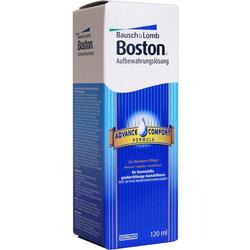 Eine blaue Verpackung für Kontaktlinsenpflege der Marke Bausch & Lomb.
