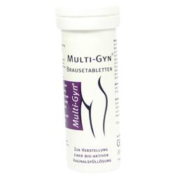 Weiße Dose mit der Aufschrift "Multi-Gyn Brausetabletten" auf Deutsch.