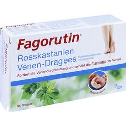 Verpackung von Rosskastanien-Venen-Dragees zur Unterstützung der Venen mit Bild von Kastanien.